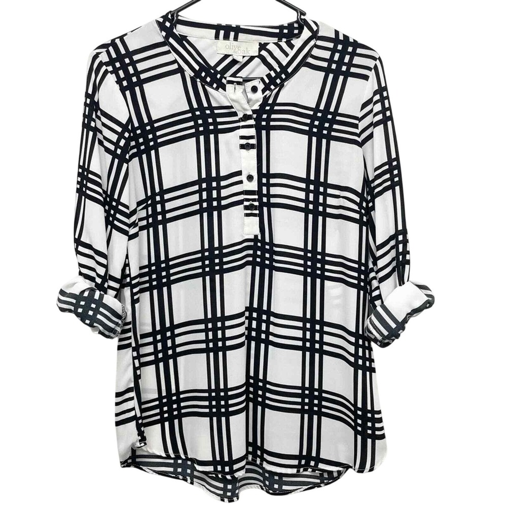 Olive & Oak Size S Black White Plaid Print Long Sleeve Button Down Shirt